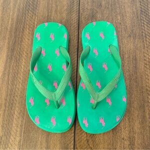 Polo Ralph Lauren flip flops in green with pink pony logo (5/6)